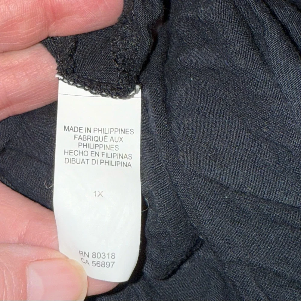 Lucky Brand 1X Black Henley Top Velvet Burnout Geo Boho Long Sleeve - Picture 7 of 8